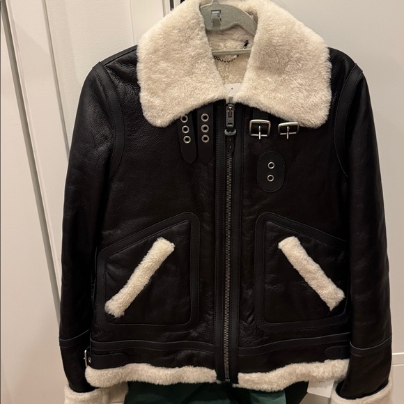 Coach Black Leather & Shearling Jacket NWT - Picture 4 of 5